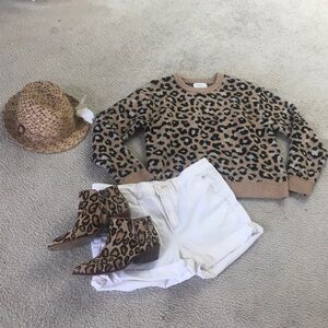ZARA/LEOPARD-RIBBED CROP SWEATER